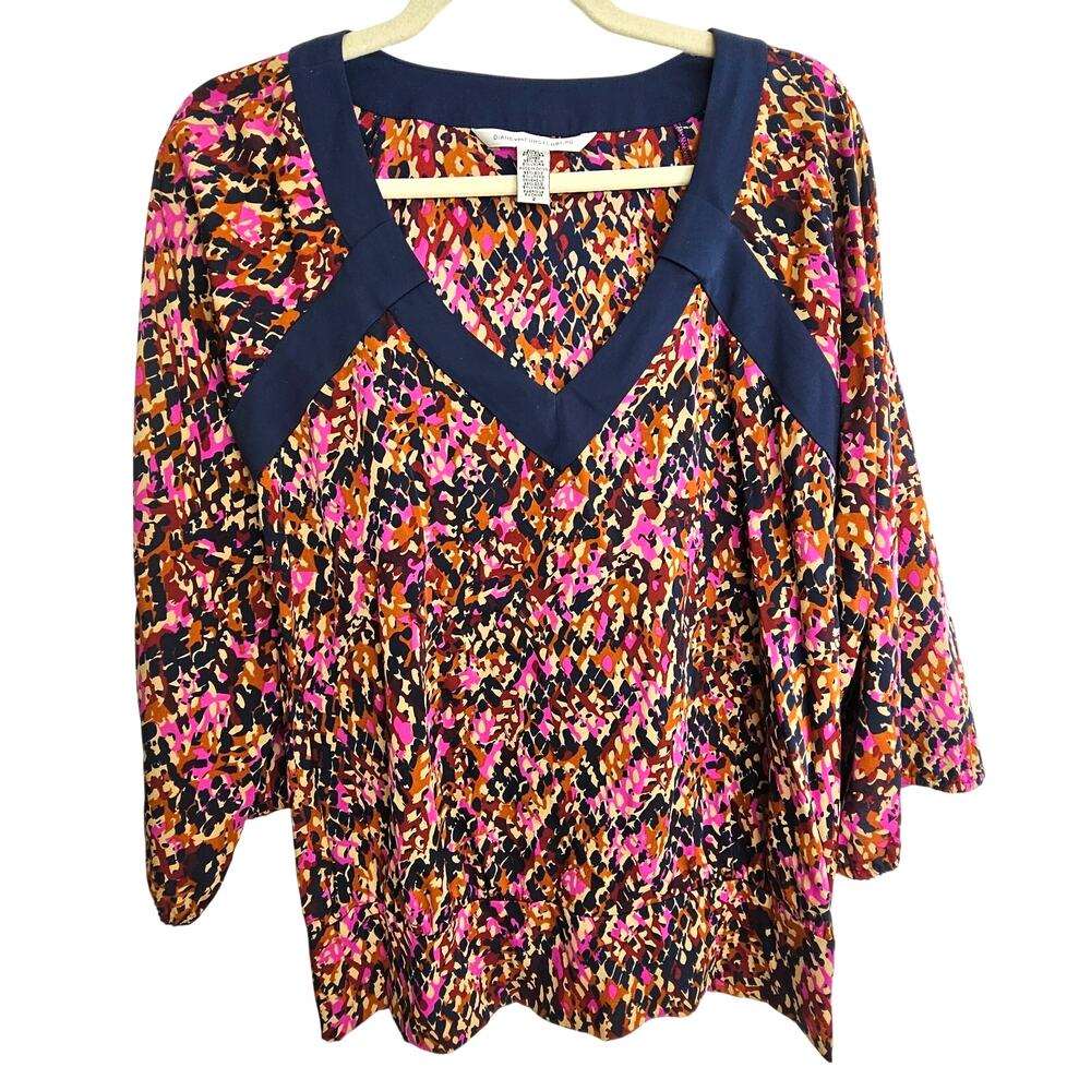 Diane Von Furstenberg Womens Darcey Silk Blouse 2 Artsy Loud Luxury Career Corp